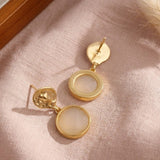 Boho Hammered Gold Plated & Gemstone White Moonstone Drop Earrings CE - 1038