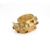 Boho Red Garnet Gemstone Statement Bangle, Textured Gold Plated Cuff Jewelry 5470