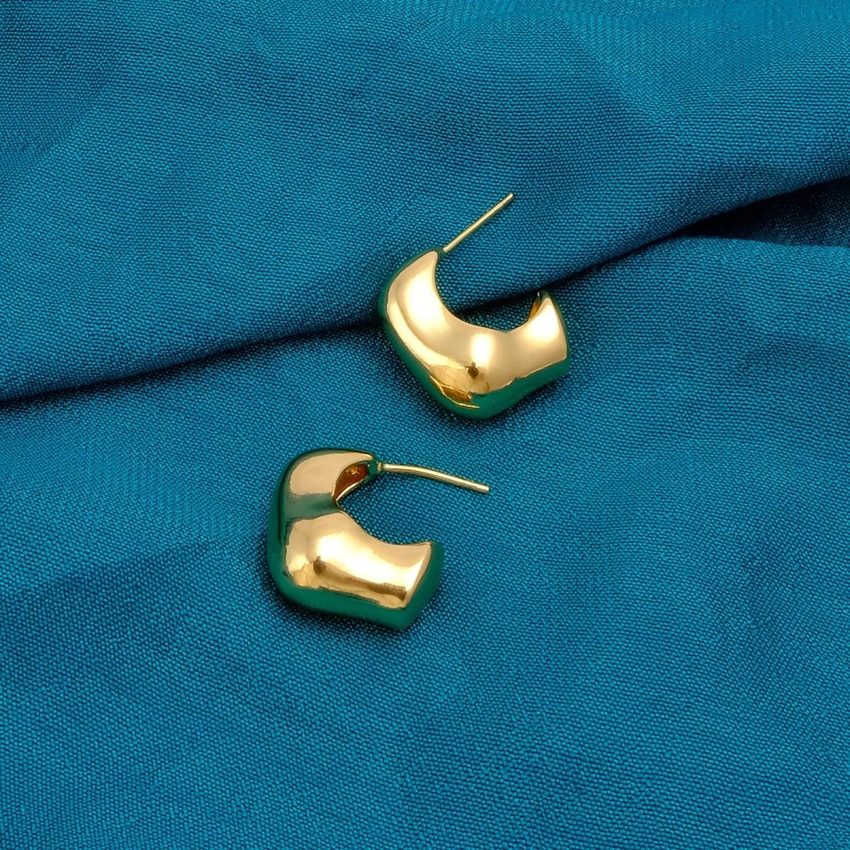 Bold Abstract Sculptural Chunky Gold Plated Hoop Earrings