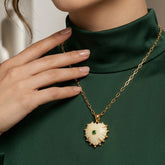 Carving Pendants Ivory with CZ Carved Gemstone Necklace, Birthstone Jewelry 5286 Green