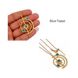 Celestial Sunburst Pendant Necklace with Faceted pink fuchsia in Gold Plated 5403