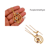 Celestial Sunburst Pendant Necklace with Faceted pink fuchsia in Gold Plated 5403