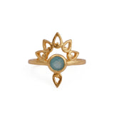 Chalcedony Crown Ring, Handmade Gold-Plated Boho Lotus Design Statement Ring