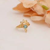 Chalcedony Crown Ring, Handmade Gold-Plated Boho Lotus Design Statement Ring