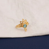 Chalcedony Crown Ring, Handmade Gold-Plated Boho Lotus Design Statement Ring