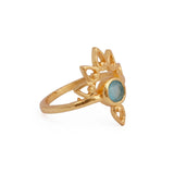 Chalcedony Crown Ring, Handmade Gold-Plated Boho Lotus Design Statement Ring