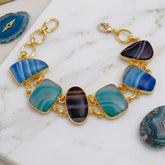 Chunky Gemstone Multi Color Agate Slice Chain Bracelet, Vibrant Statement Accessory 5266 Style 1.