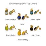 Chunky Gold Plated Studs with Green Amethyst Gemstone CE - 1033