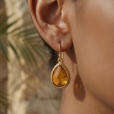 Citrine Faceted Pear Shape Earrings, Minimalist Gold Plated Brass Jewelry