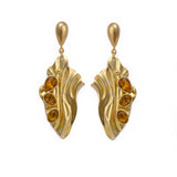 Citrine Gemstone Stud Earrings – Handmade Faceted Cut Dangle Earrings, 18K Gold Plated Designer Jewelry, S