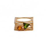 Citrine, Peridot Bezel Gemstone Ring Geometric Gold Plated Ring Jewelry