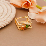 Citrine, Peridot Bezel Gemstone Ring Geometric Gold Plated Ring Jewelry
