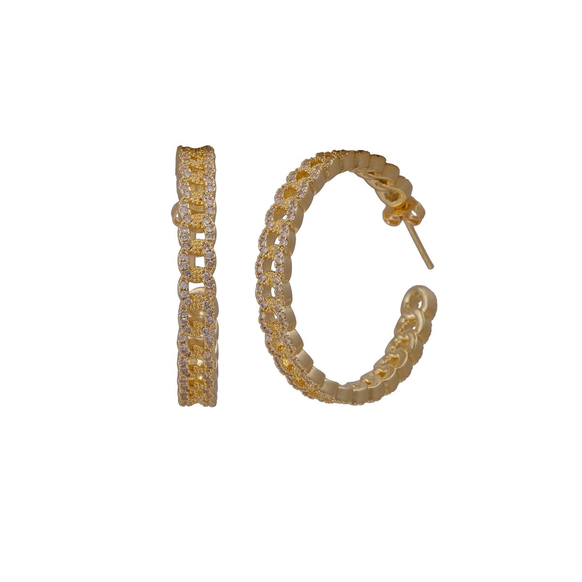 Classic Gold Plated Statement Chain Link Hoops Earrings