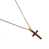 Cross Necklace Black Onyx Pear Shape Gemstone Gold Plated Pendant
