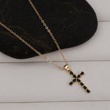 Cross Necklace Black Onyx Pear Shape Gemstone Gold Plated Pendant