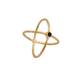 Crossover Ring Black Onyx Gemstone Ring Gold Plated Double Band Ring