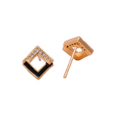 Cube Enamel and Cubic Zircon Gemstone Stud Earrings Gold Plated Jewelry