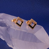 Cube Enamel and Cubic Zircon Gemstone Stud Earrings Gold Plated Jewelry