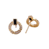 Cubic Zircon and Black Onyx Gemstone Stud Earrings Gold Plated Jewelry For Her