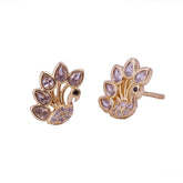 Cubic Zircon and Black Onyx Gemstone Stud Earrings Gold Plated Peacock Jewelry