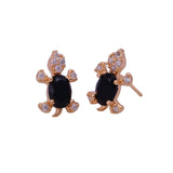 Cubic Zircon and Black Onyx Gemstone Stud Earrings Gold Plated Tortoise Earrings