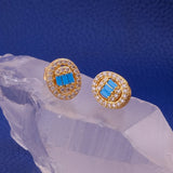 Cubic Zircon and Blue Turquoise Gemstone Stud Earrings Gold Plated Jewelry