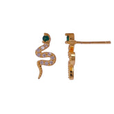Cubic Zircon and Green Emerald Gemstone Stud Earrings Aesthetic Snake Gold Plated Jewelry