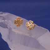 Cubic Zircon Gemstone Earrings Four - Leaf Clover Stud Earrings Gold Plated Jewelry