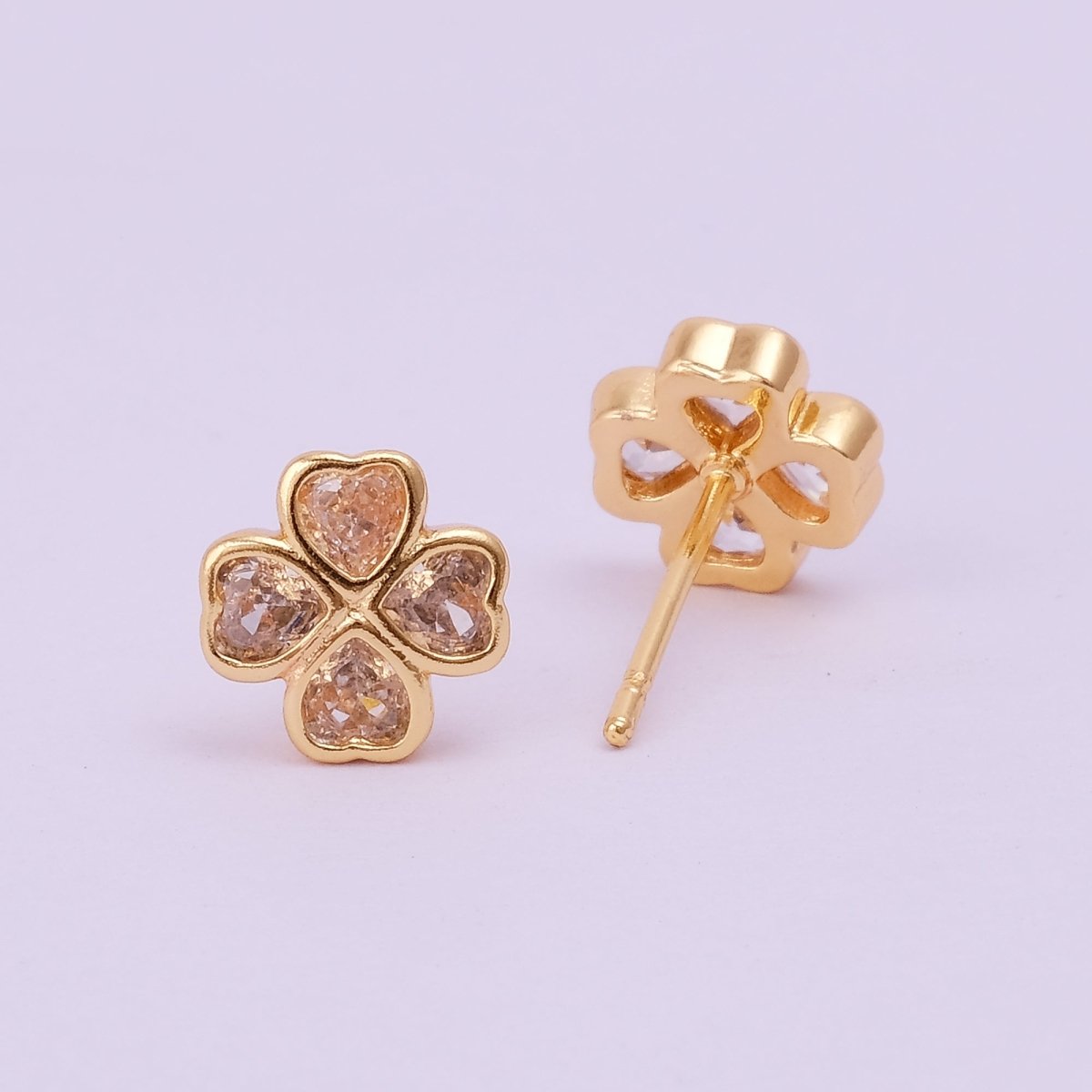 Cubic Zircon Gemstone Earrings Four - Leaf Clover Stud Earrings Gold Plated Jewelry