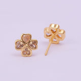 Cubic Zircon Gemstone Earrings Four - Leaf Clover Stud Earrings Gold Plated Jewelry