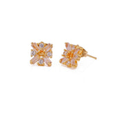 Cubic Zircon Gemstone Earrings Gold Plated Flower Stud Earrings For Her