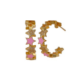 Cubic Zircon Gemstone Hoop Earrings Gold Plated Enamel Star Hoops For Her
