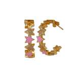 Cubic Zircon Gemstone Hoop Earrings Gold Plated Enamel Star Hoops For Her