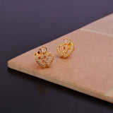 Cubic Zircon Gemstone Jewelry Double Heart Stud Earrings Gold Plated Studs