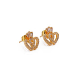 Cubic Zircon Gemstone Jewelry Double Heart Stud Earrings Gold Plated Studs