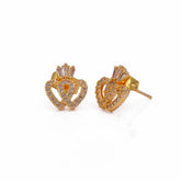 Cubic Zircon Gemstone Jewelry Double Heart Stud Earrings Gold Plated Studs