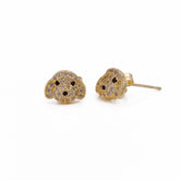 Cubic Zircon Gemstone Jewelry Gold Plated Puppy Face Stud Earrings For Kids