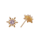 Cubic Zircon Gemstone Stud Earrings Elegant Gold Plated Flower Jewelry