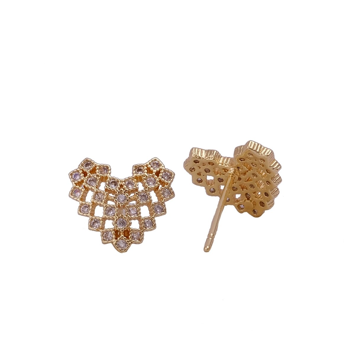 Cubic Zircon Gemstone Stud Earrings Elegant Heart Shape Gold Plated Flower Jewelry