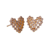 Cubic Zircon Gemstone Stud Earrings Elegant Heart Shape Gold Plated Flower Jewelry