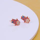 Cubic Zircon Gemstone Stud Earrings Enamel Hamsa Hand Jewelry Gold Plated Earrings