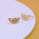 Cubic Zircon Gemstone Stud Earrings Gold Plated Lemon Shape Jewelry