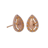 Cubic Zircon Gemstone Stud Earrings Oval Studs Gold Plated Jewelry For Her
