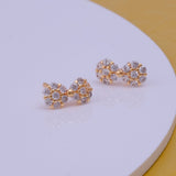 Cubic Zircon Gemstone Stud Earrings Tiny Bow Earrings Gold Plated Jewelry
