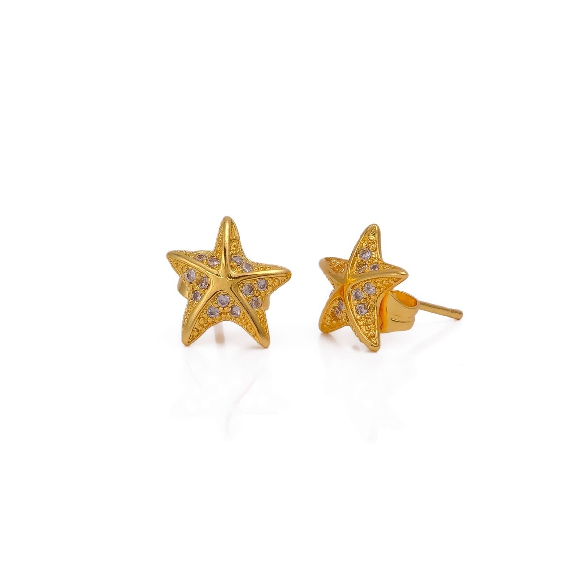Cubic Zircon Gemstone Studs Gold Plated Starfish Stud Earrings For Kids