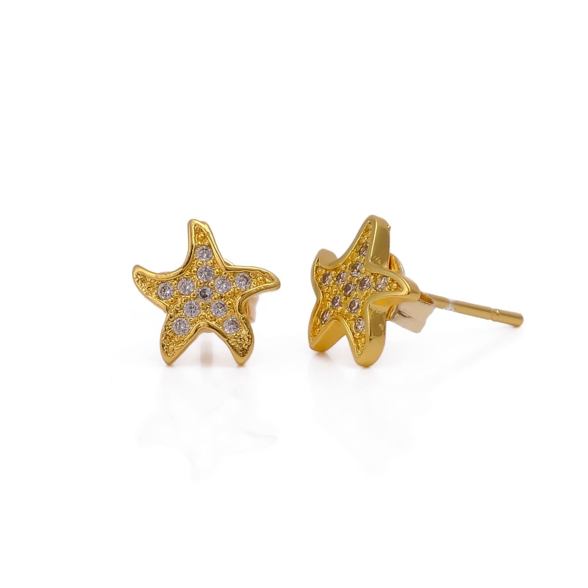 Cubic Zircon Gemstone Studs Mini Starfish Gold Stud Earrings For Kids