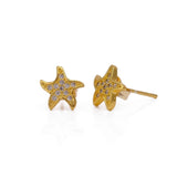 Cubic Zircon Gemstone Studs Mini Starfish Gold Stud Earrings For Kids