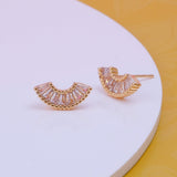 Cubic Zircon Gemstone Studs Orange Slice Tiny Earrings Gold Plated Jewelry