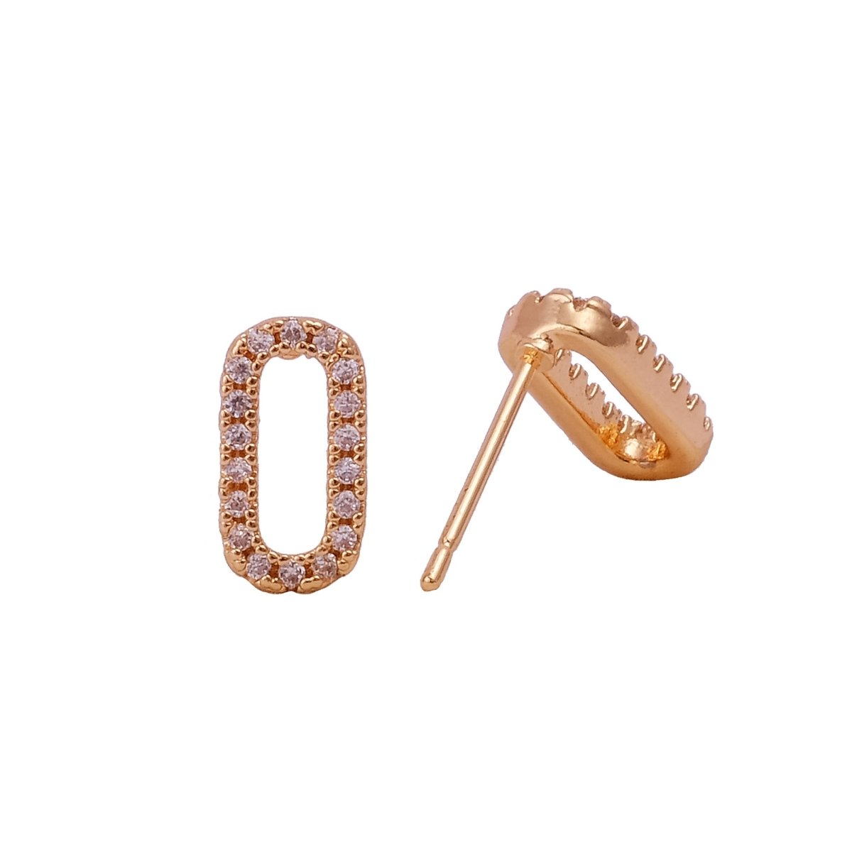 Cubic Zircon Oval Stud Earrings Tiny Gold Plated Jewelry For Her
