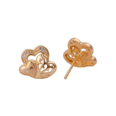 Cubic Zircon Triple Heart Stud Earrings Gold Plated Jewelry For Her